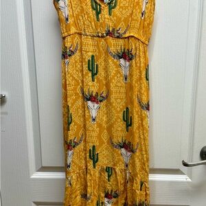 Rockin C Yellow Cowgirl Dress with Cactus and Skull Print Size M